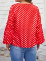 SHEIN LUNE Plus Size Women'S Polka Dot Lantern Sleeve Shirt