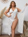 SHEIN Swim BohoFeel Plus Size 1pc Criss-cross Wrap Cover Up