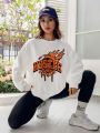 9over10Studios Letter Graphic Drop Shoulder Sweatshirt