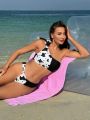 SHEIN Swim Vcay Ladies' One Shoulder Swimsuit With Cow Print, Swimming Suit Set