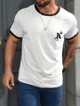 Extended Sizes Men's Plus Size Letter Printed Contrast Trim Tee