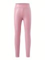 Girls Teen Leggings High Waist Pu Leggings