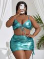 SHEIN Swim SXY Plus Size Metallic Bodysuit Swimsuit Set (3pcs)