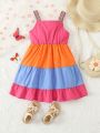 SHEIN Kids SUNSHNE Toddler Girls' Color Block Sleeveless Dress