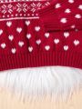 SHEIN Tween Girl Christmas Elk & Heart Pattern Drop Shoulder Sweater