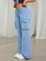 SHEIN ICON Low Rise Flared Cargo Jeans