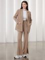 SHEIN Mulvari Lapel Collar Double Pocket Suit Jacket And Pants Set