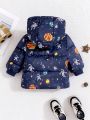 Toddler Boys' Space Print Hooded Down Jacket With Zipper