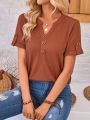 EMERY ROSE Notched Neckline Button Decorated T-shirt