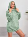 SHEIN Essnce Oversized Teddy Hoodie Sweatshirt Dress