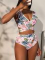 SHEIN Swim BohoFeel Ladies' Tropical Floral Printed Bikini Set