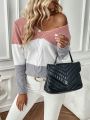 SHEIN Essnce Color Block Cable Knit Sweater