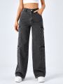 Zipper Fly Flap Pocket Cargo Jeans