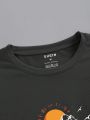 Men's Mountain Range Graphic Round Neck T-Shirt With Slogan