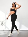 SHEIN Yoga Basic Shockproof Beauty Back Bra & High Waist Hip-Lifting Naked Feeling Fitness Leggings Yoga Sports Suit