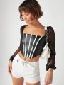 ALT Contrast Mesh Lantern Sleeve Crop Top