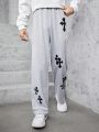 Teenage Boys' Simple And Fashionable Printed Gray Casual And Comfortable Sweatpants