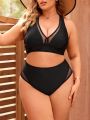 SHEIN Swim Basics Solid Color Hollow Out Plus Size Swimwear Set