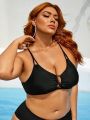 SHEIN Swim BAE Plus Size Crossed Hollow Out Halter Cami Bikini Top