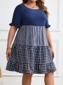 EMERY ROSE Plus Size Colorblock Plaid Patterned Dress