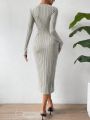 SHEIN Essnce Button Front Ribbed Knit Bodycon Dress