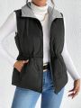 SHEIN Frenchy Drawstring Waist Zipper Vest Puffer Coat