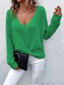 SHEIN LUNE Solid Color Wrap Cross Hem Sweater, Pullover