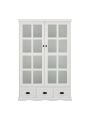 Storage Cabinet with Tempered Glass Doors Curio Cabinet with Adjustable Shelf Display Cabinet with Triple Drawers,White