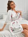 Women's Floral Pattern Bathrobe