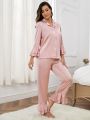 Flounce Sleeve Satin Pajama Set