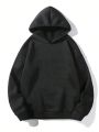 Men'S Plus Size Hooded Drop Shoulder Sleeve Casual Sweatshirt With Text Print