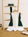 Baby Girl Color-Block Collar Golden Woven Belted Pull-On Dress, Elegant & Exquisite