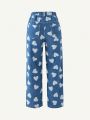 Tween Girl Allover Heart Print Straight Leg Jeans