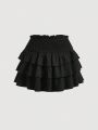 SHEIN MOD Women's Plus Size Bow Decorated Three-Tiered Ruffled Hem Skirt