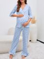 Maternity Polka Dot Print Ruffle Hem PJ Set