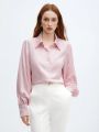 SHEIN BIZwear Women's Long Sleeve Solid Satin Shirt