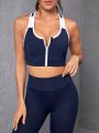 Women's Color Blocked Tank Top And Leggings Sportswear Set