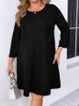 Plus Size Solid Color Round Neck Dress