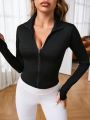 SHEIN Yoga Basic Women's Slim Fitness Clothing Sports Running Fitness Clothing Zippered Stretch Tight Long Sleeve Yoga Jacket