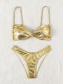 SHEIN Swim Y2GLAM Metallic Underwire Bikini Swimsuit