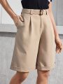 SHEIN BIZwear Ladies' Bermuda Shorts With Buckled Belt