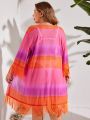 SHEIN Swim Vcay Plus Size Women's Gradient Fringe Sleeve Kimono Cardigan