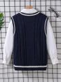 Boys' Teenagers' Contrast Stripe & Letter Embroidery Patch Sweater Vest