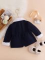 Baby Girls' Color Block Plush Lapel Collar Long Sleeve Jacket