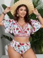 SHEIN Swim Vcay Plus Size Women'S Butterfly Sleeve Floral Printed Swimsuit