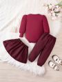 SHEIN Baby Girl Puff Sleeve Bodysuit & Pleated Skirt & Pants