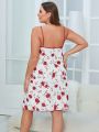 Romantic And Elegant Floral Pattern Plus Size Suspender Nightgown