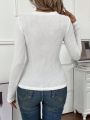 SHEIN Essnce Women's Button-front Half Placket Long Sleeve T-shirt