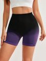 Yoga Basic Yoga Fashionable Gradient Printed Side Stripe Fitness Leggings Tummy Control Running Shorts