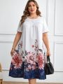 EMERY ROSE Plus Size Floral Printed Button Decorated Casual Dress